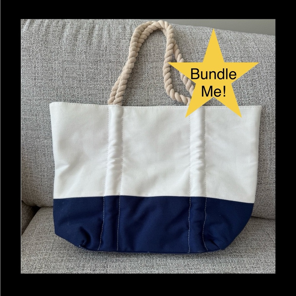 Neiman Marcus Canvas Tote Bag - Navy and White